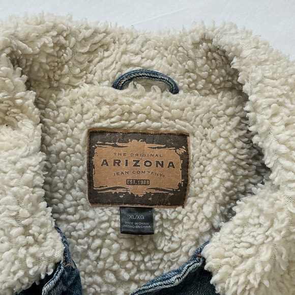 VTG 90's Arizona Jean Co Mens Sherpa Lined Denim Trucker Jacket Retro XL/XG Blue - Picture 4 of 7